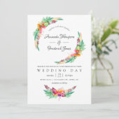 水彩フローラ熱帯夏ビーチ結婚式 招待状 (スタンド正面)
