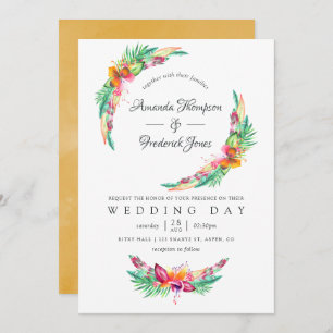 水彩フローラ熱帯夏ビーチ結婚式 招待状