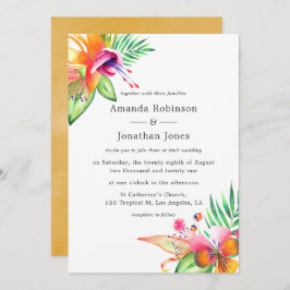 水彩フローラ熱帯夏ビーチ結婚式 招待状