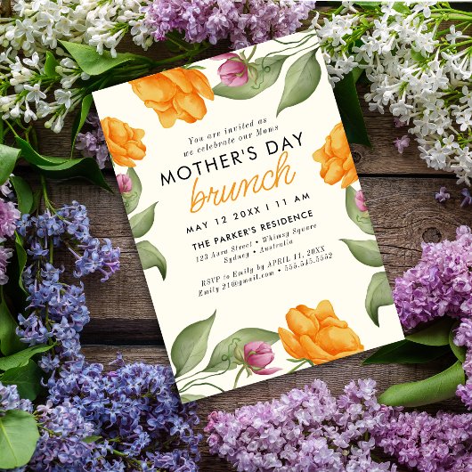 水彩フローラ牡丹の母の日のブランチ 招待状