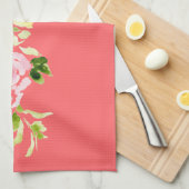 水彩フローラ牡丹園サンゴ キッチンタオル (四つ折り)