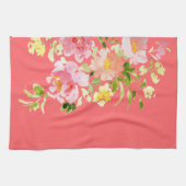 水彩フローラ牡丹園サンゴ キッチンタオル (横)
