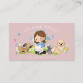 水彩フローラ犬&猫ペットケアサービスピンク 予約カード (正面)