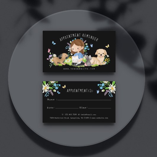 水彩フローラ犬&猫ペットケアサービスブラック 予約カード