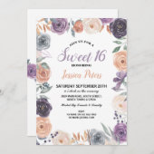 水彩フローラ甘い16パーティー花紫 招待状 (正面/裏面)