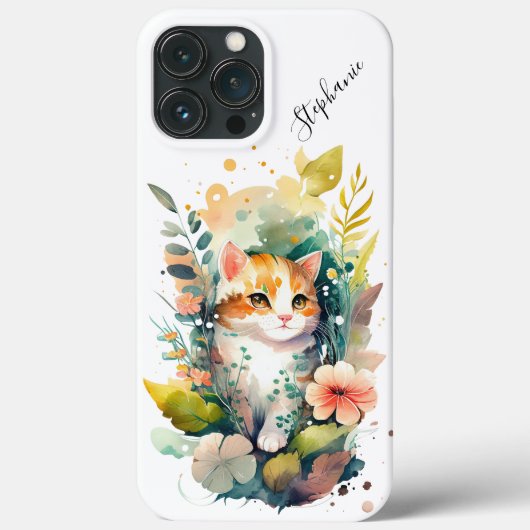 水彩フローラ白とオレンジキャット Case-Mate iPhoneケース (裏面)