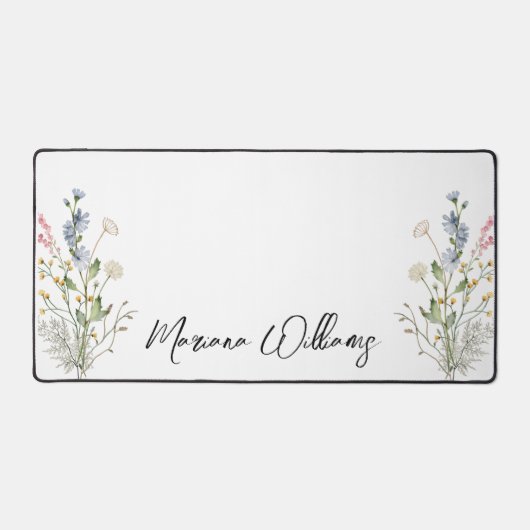 水彩フローラ白パーソナライズされた色 デスクマット (正面)
