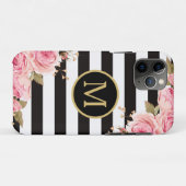 水彩フローラ白黒モノストライプグラム Case-Mate iPhoneケース (裏面(横))
