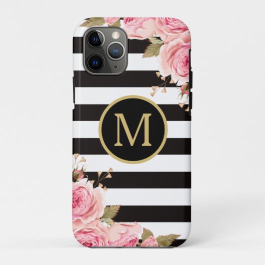 水彩フローラ白黒モノストライプグラム Case-Mate iPhoneケース (裏面)