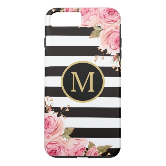 水彩フローラ白黒モノストライプグラム Case-Mate iPhoneケース (裏面)
