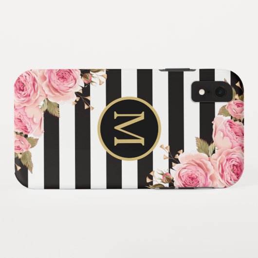 水彩フローラ白黒モノストライプグラム Case-Mate iPhoneケース (裏面(横))