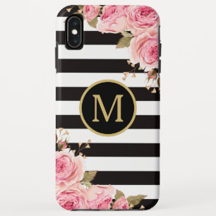 水彩フローラ白黒モノストライプグラム iPhone XS MAXケース