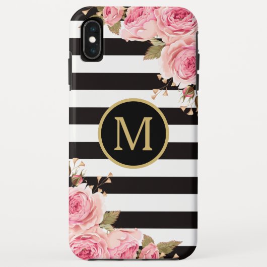 水彩フローラ白黒モノストライプグラム Case-Mate iPhoneケース (裏面)