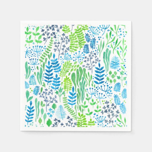 水彩フローラ白 スタンダードカクテルナプキン (正面)