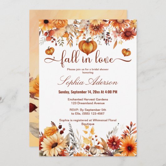 水彩フローラ秋インラブカボチャハート 招待状 (正面/裏面)