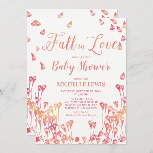 水彩フローラ秋ガールベビーシャワー招待状 招待状 (正面/裏面)