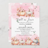 水彩フローラ秋ピンクカボチャ秋の結婚式 招待状 (正面/裏面)