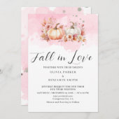 水彩フローラ秋ピンクカボチャ秋の結婚式 招待状 (正面/裏面)