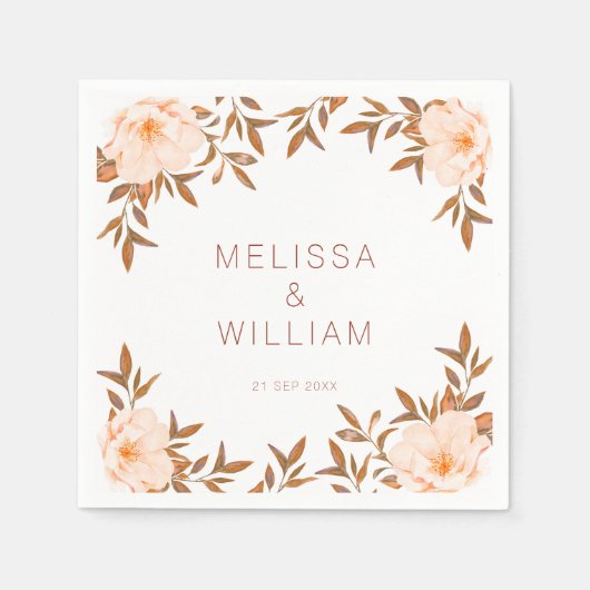水彩フローラ秋結婚アイボリー スタンダードカクテルナプキン (正面)