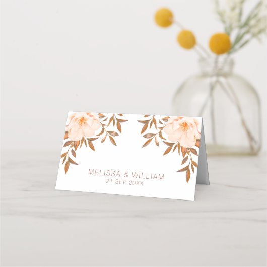水彩フローラ秋結婚アイボリー プレイスカード (正面)