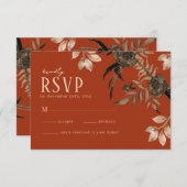 水彩フローラ秋葉葉秋の結婚式 出欠カード (正面/裏面)