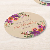 水彩フローラ秋誕生日パーティー ラウンドペーパーコースター (アングル)