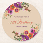 水彩フローラ秋誕生日パーティー ラウンドペーパーコースター (正面)
