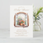 水彩フローラ窓のベビーシャワー 招待状 (スタンド正面)