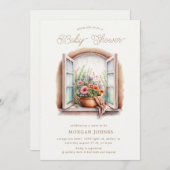 水彩フローラ窓のベビーシャワー 招待状 (正面/裏面)