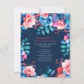 水彩フローラ第50誕生日Program Navy 招待状 (正面)
