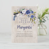 水彩フローラ素朴ネイビーベイビーシャワー 招待状 (スタンド正面)