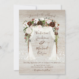 水彩フローラ素朴バーンウッドキャノピー結婚ズ 招待状