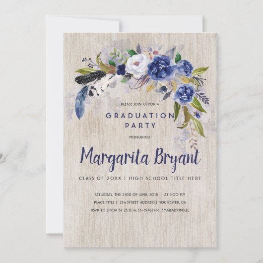 水彩フローラ素朴海軍卒業会 招待状 (正面)