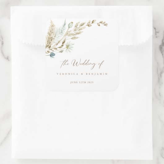 水彩フローラ素朴結婚の スクエアシール (バッグ)