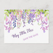 水彩フローラ紫の藤の保存日付 案内ポストカード (正面)