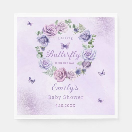 水彩フローラ紫の蝶のベビーブシャワー スタンダードランチョンナプキン (正面)