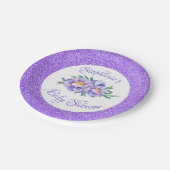 水彩フローラ紫グリッターベビーシャワー ペーパープレート (アングル)