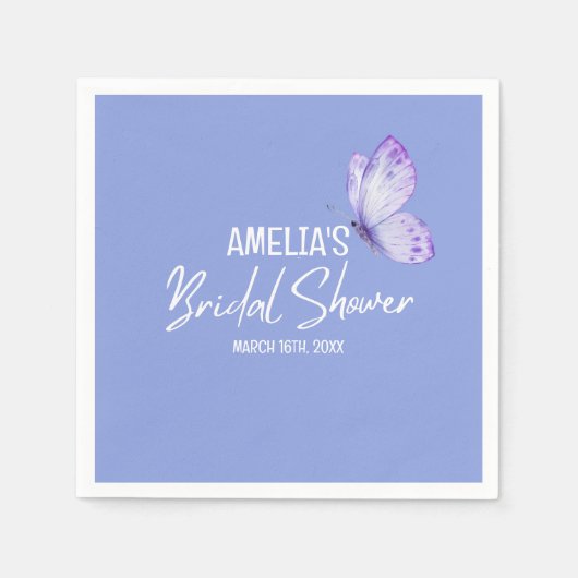 水彩フローラ紫バタフライブライダルシャワー スタンダードカクテルナプキン (正面)