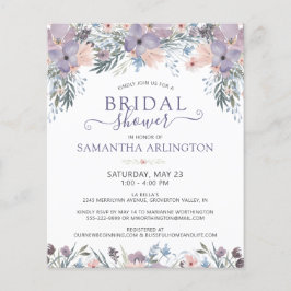 水彩フローラ紫ブライダルシャワー招待