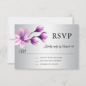 水彩フローラ紫ラベンダーグレ結婚ーズ 出欠カード (正面)