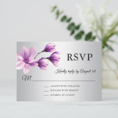 水彩フローラ紫ラベンダーグレ結婚ーズ 出欠カード (スタンド正面)