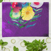 水彩フローラ紫色の花 キッチンタオル (折り畳み)