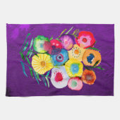水彩フローラ紫色の花 キッチンタオル (横)