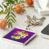 水彩フローラ紫色の花 キーホルダー (側面)