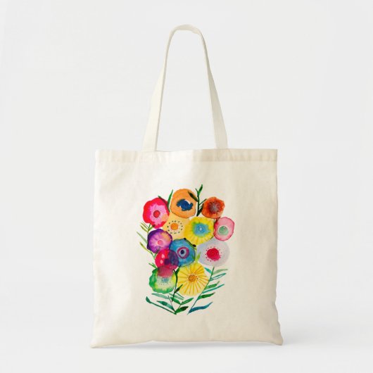水彩フローラ紫色の花 トートバッグ (正面)