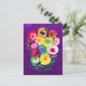 水彩フローラ紫色の花 ポストカード (スタンド正面)