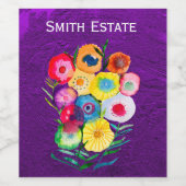 水彩フローラ紫色の花 ワインラベル (シングルラベル)