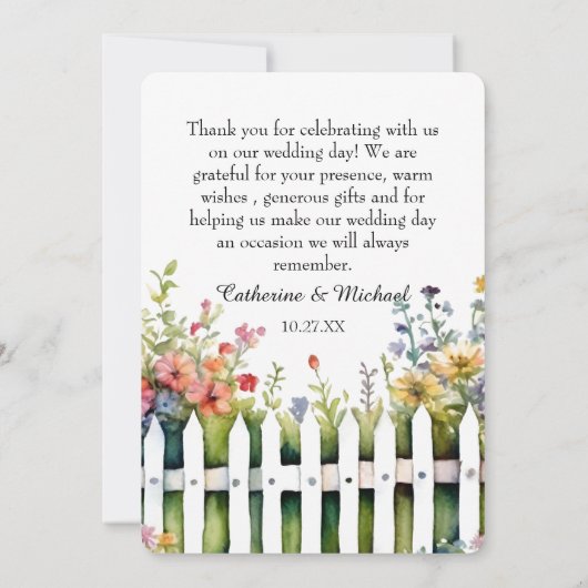 水彩フローラ結婚のアーチガーデングリーン サンキューカード (裏面)