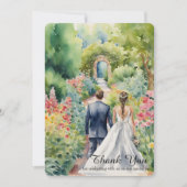 水彩フローラ結婚のアーチガーデングリーン サンキューカード (正面)