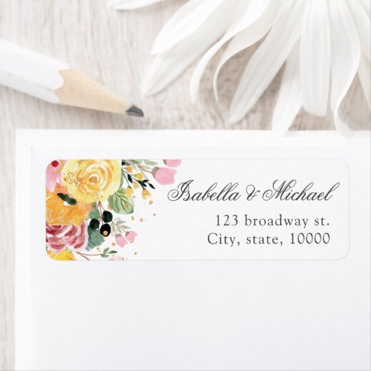 水彩フローラ結婚の住所 ラベル (インサイチュ)